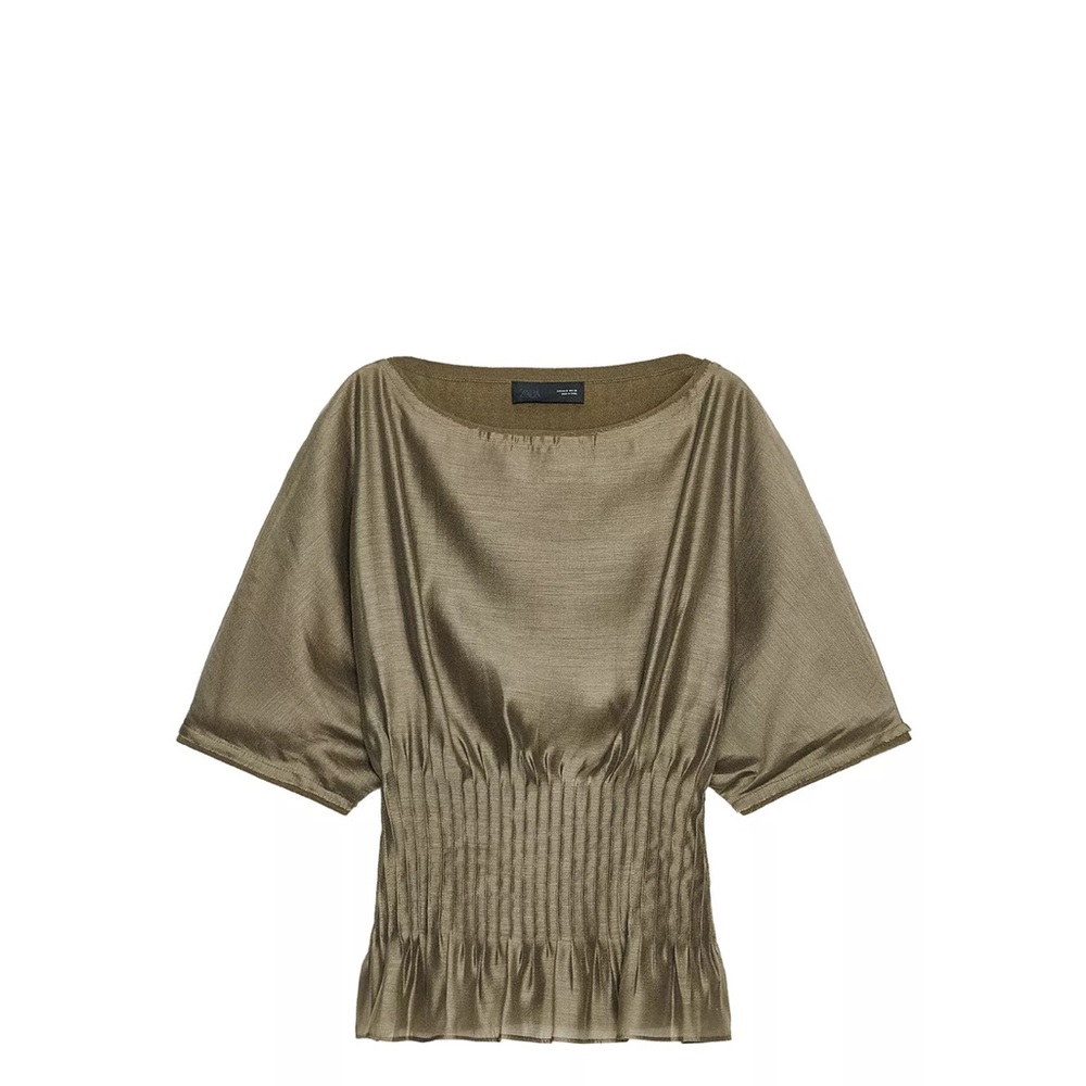 ZARA PLEATED WAIST MIX KNIT BLOUSE NWT
